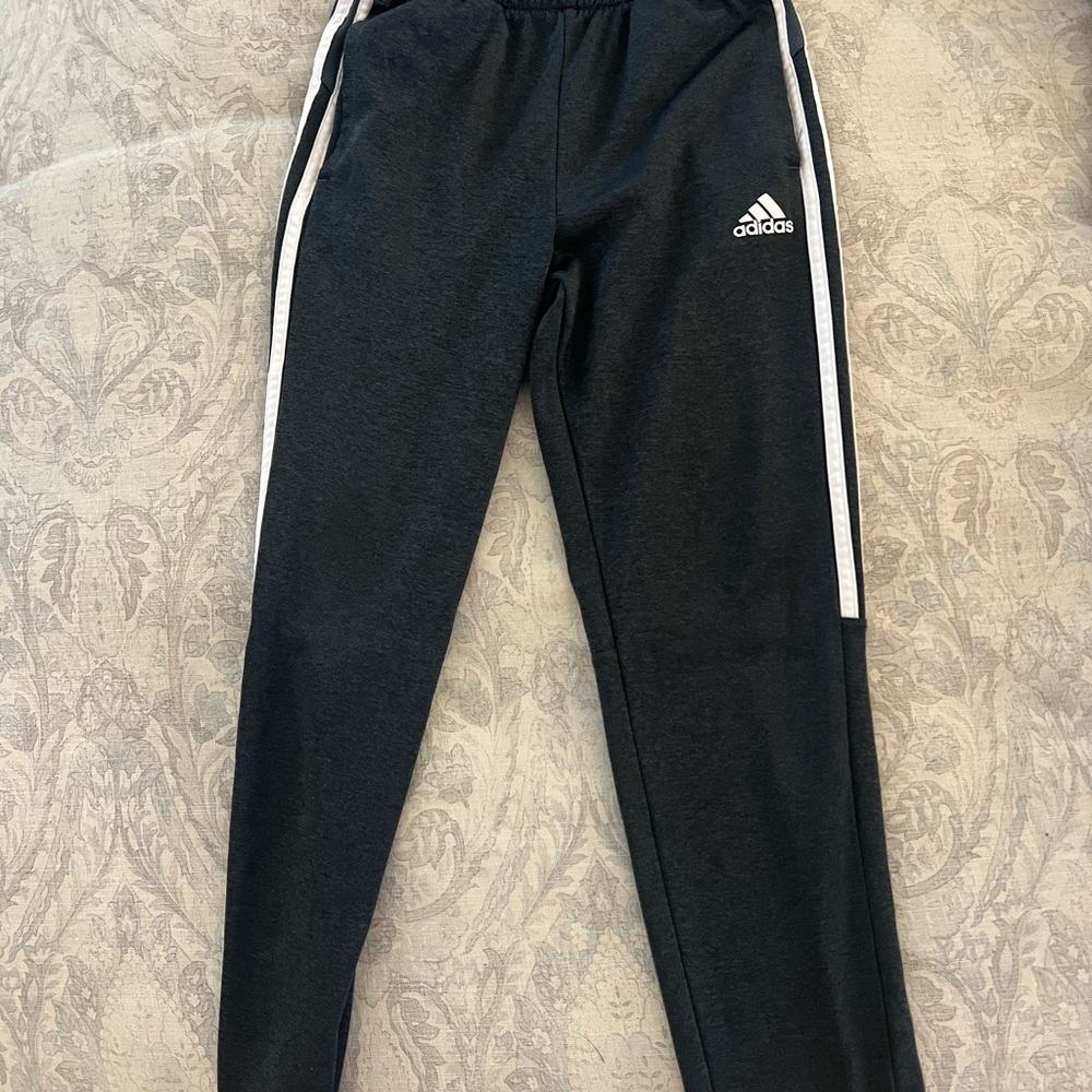 Adidas Kids Black Joggers with White Stripes